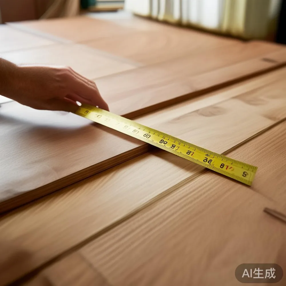 名古屋のマンション玄関でワードローブ搬入寸法を測る無垢材パネル